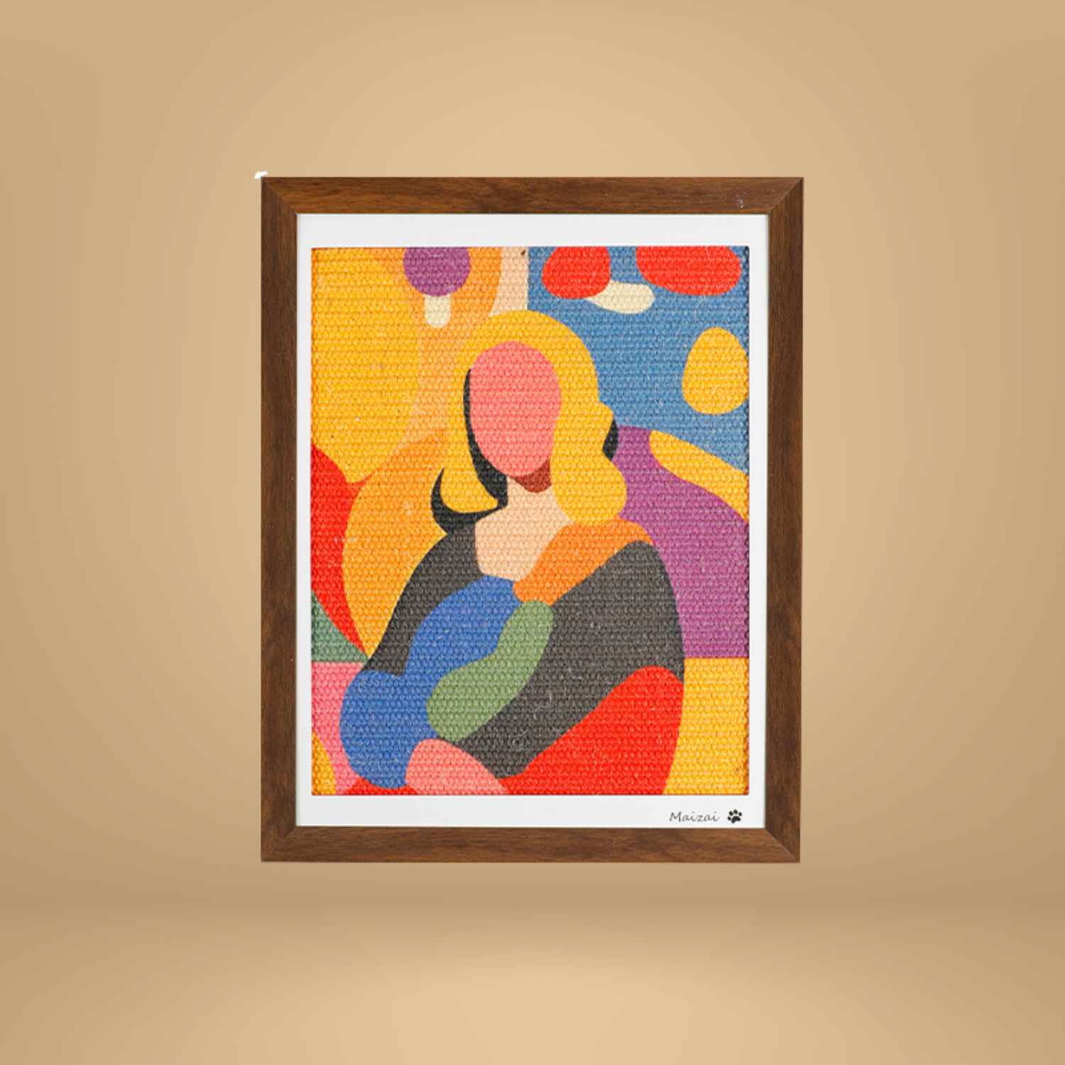 Kattenkrabplank 3d frame moeder en kind kleurrijke kunst